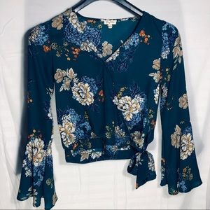 Dillard’s Wrap Tie Blouse in green floral